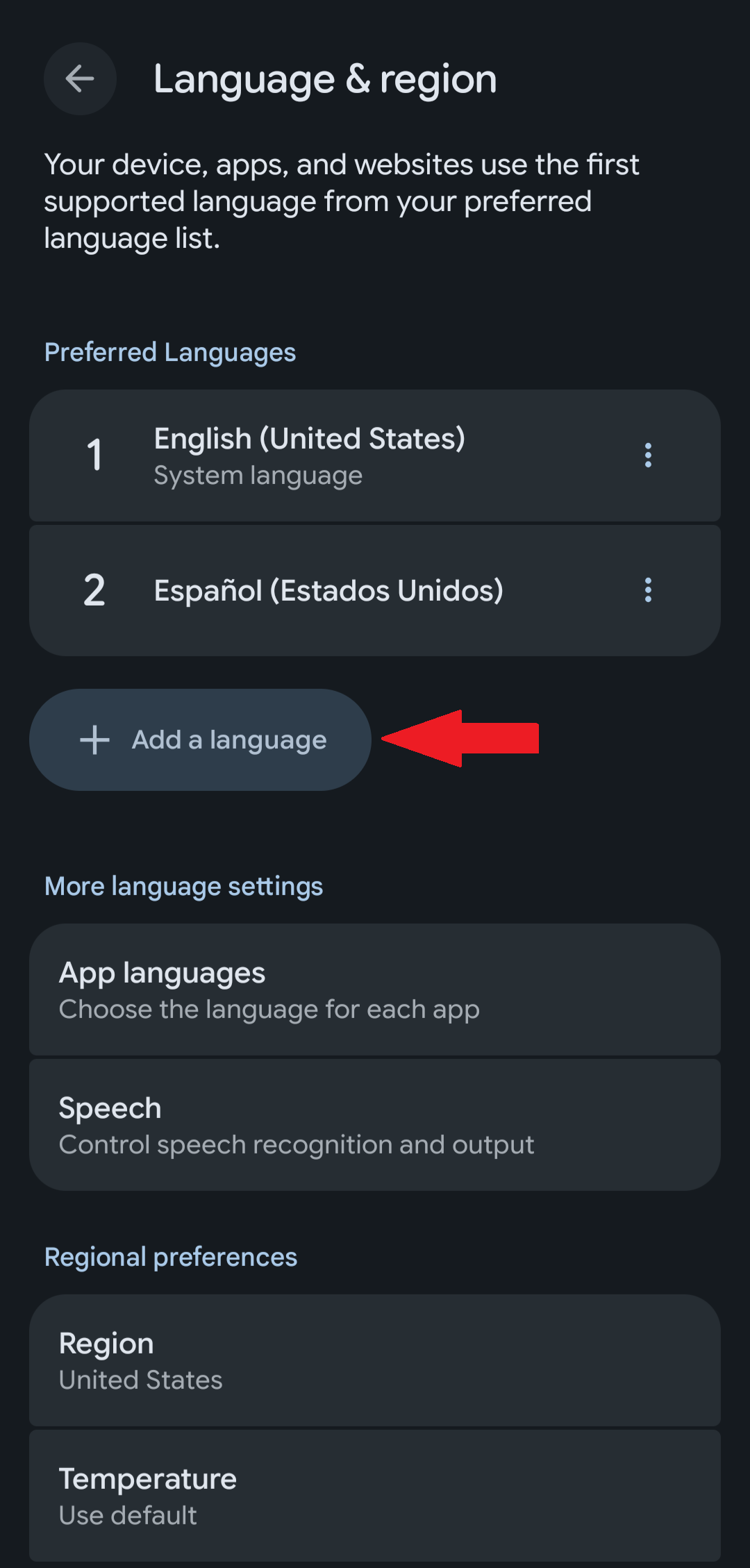Android language setting